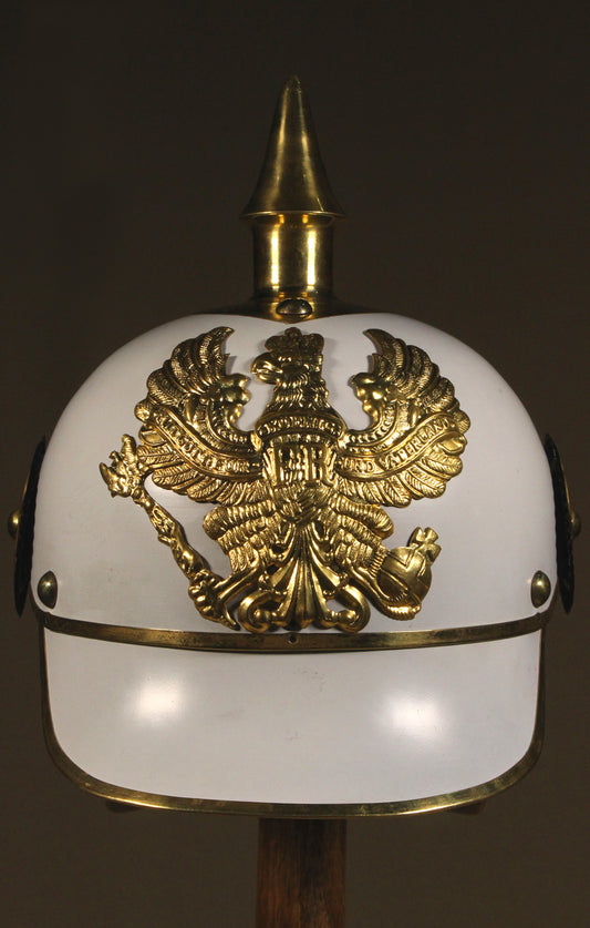 WAKHRZ white leather pickelhaube, ARFIA Prussian Spiked Military Helmet.