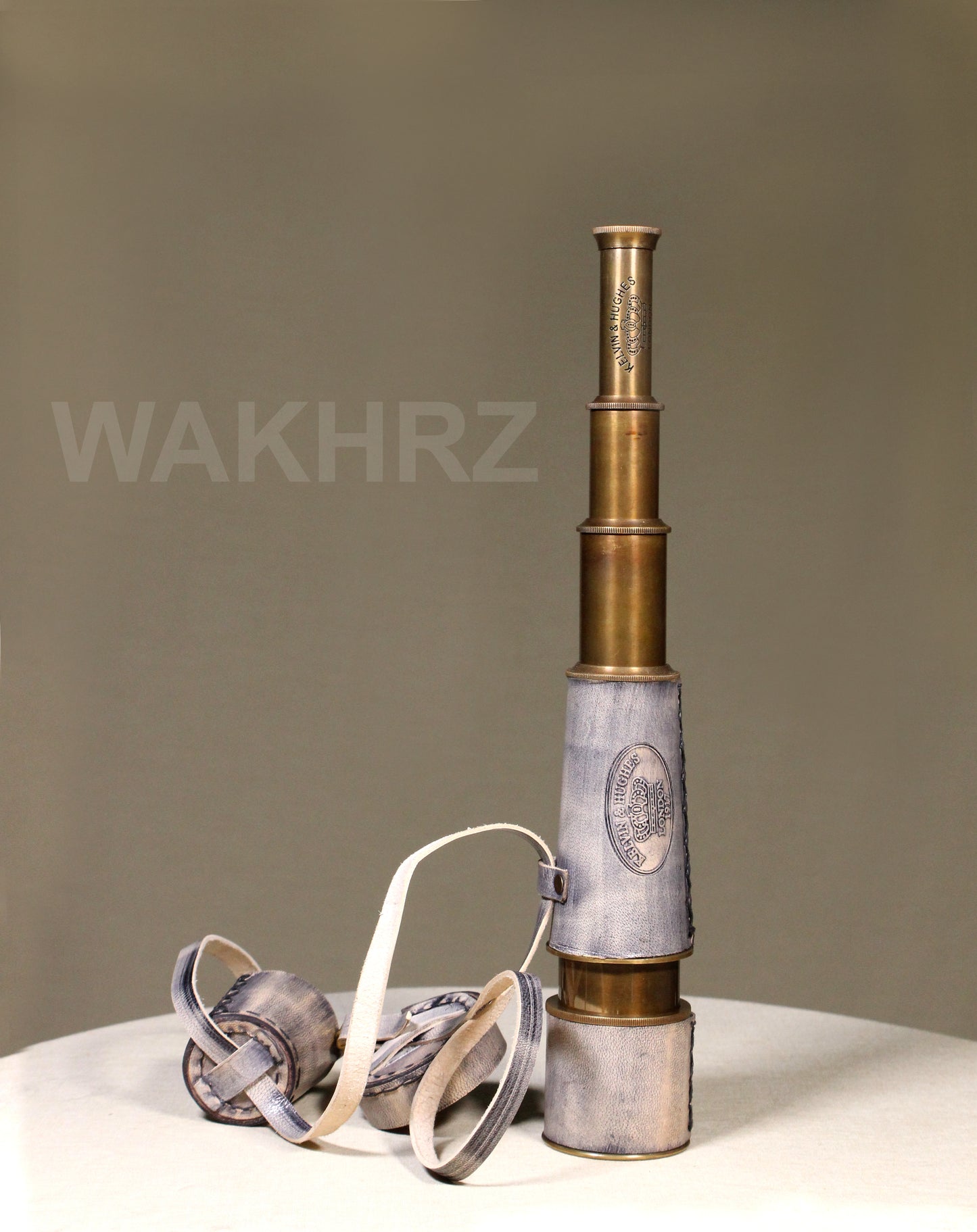 WAKHRZ LONDON 1917 KELVIN & HUGHES TELESCOPE WITH LEATHER FITTED BOX.