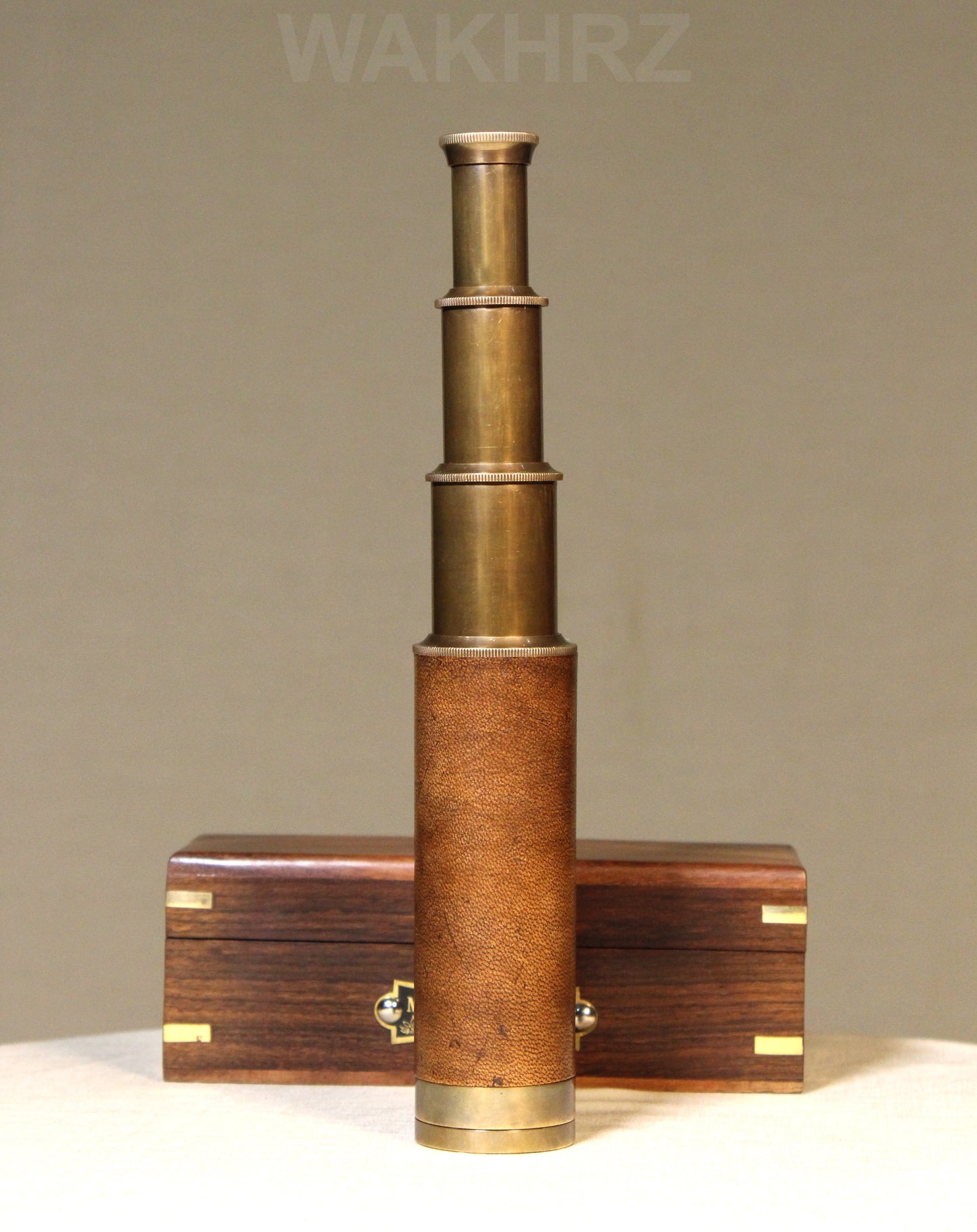 WAKHRZ LEATHER MARINE TELESCOPE WITH WOODEN BOX.