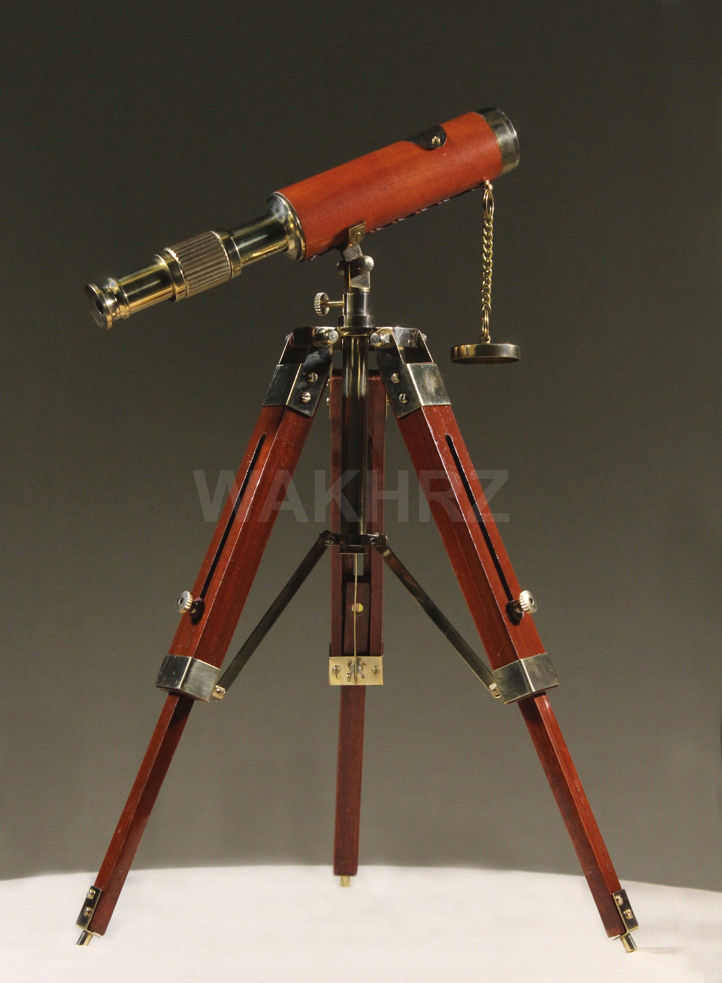 WAKHRZ Brass & Leather Marine Tripod Desk Telescope.