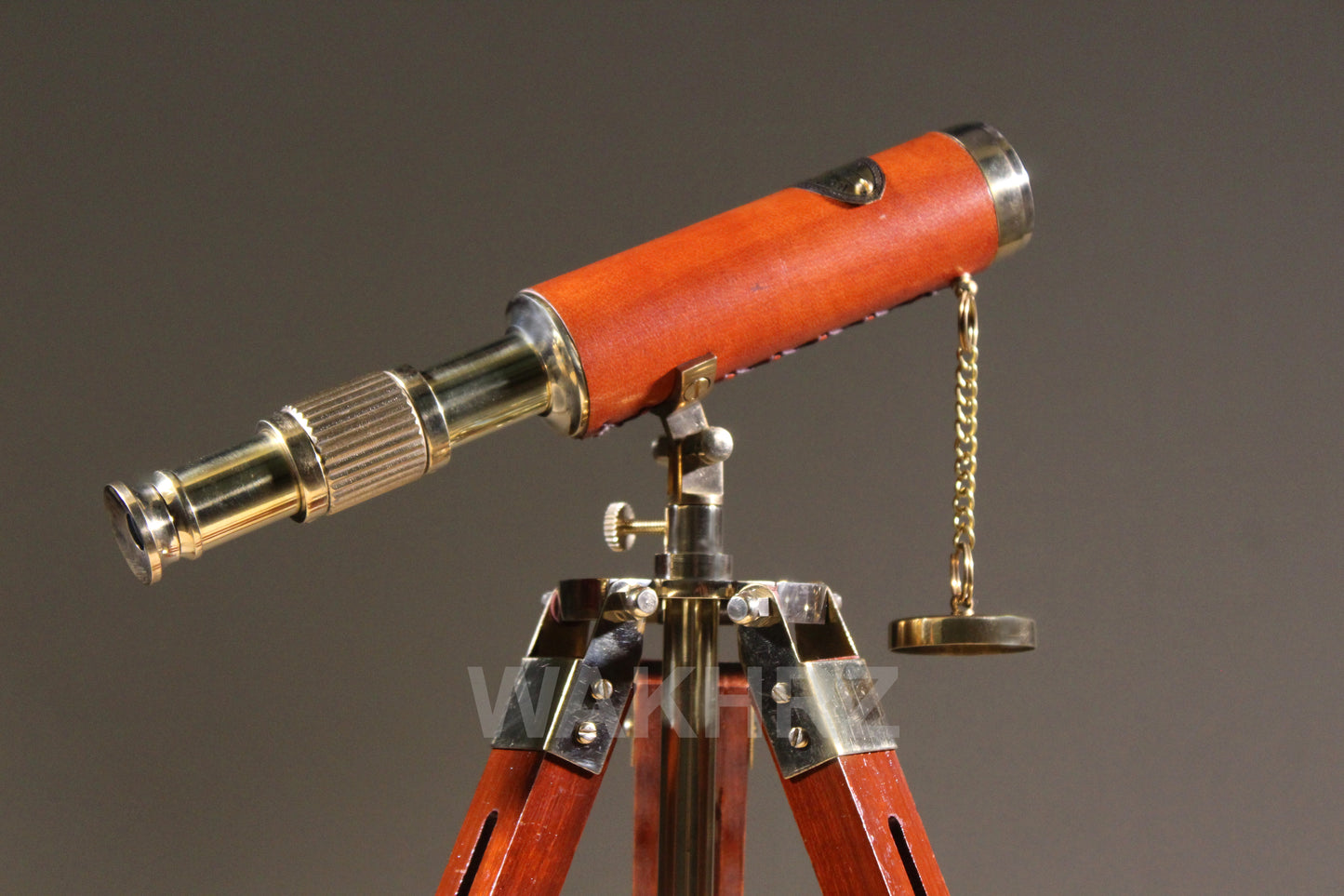WAKHRZ Brass & Leather Marine Tripod Desk Telescope.