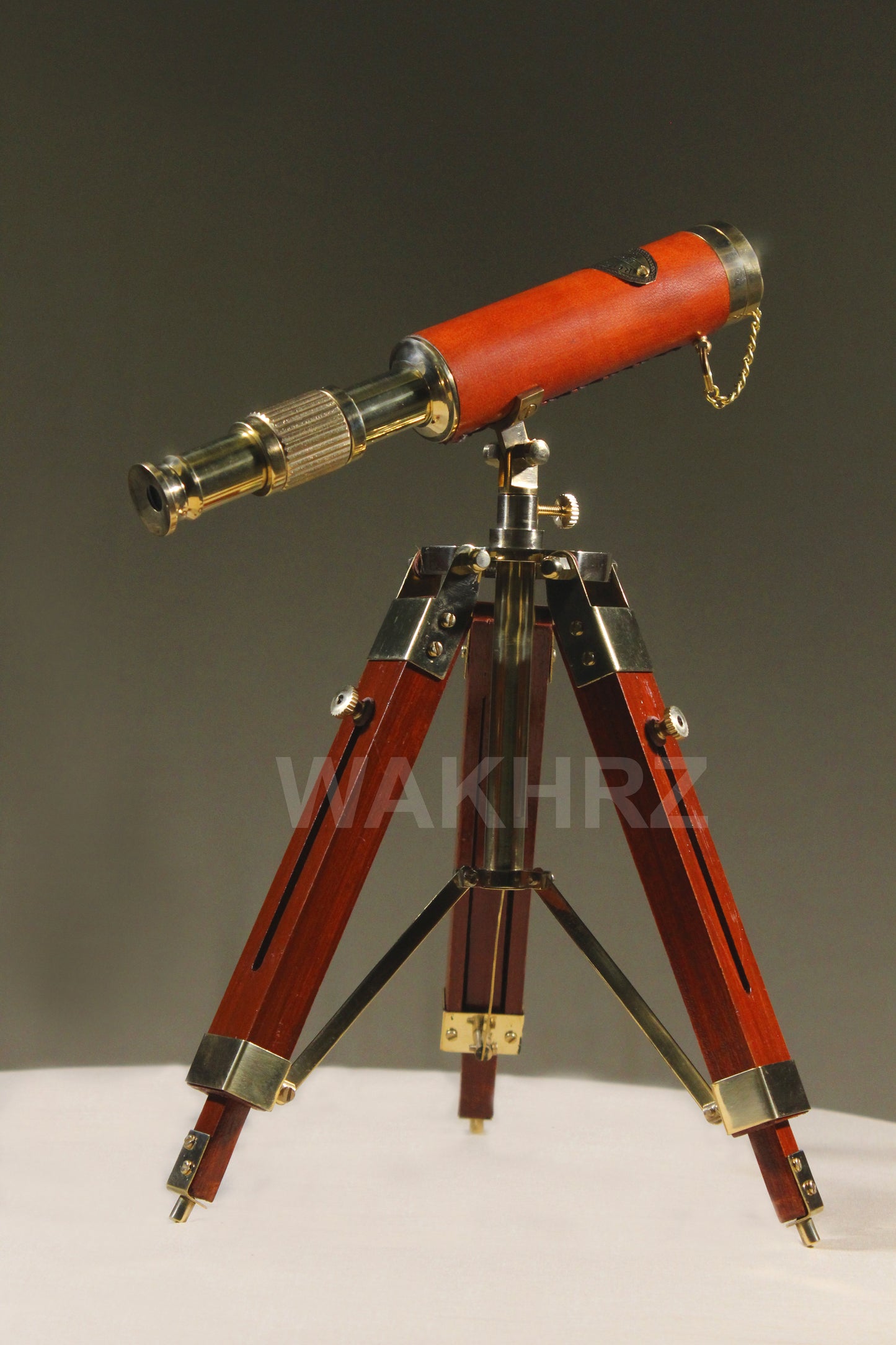 WAKHRZ Brass & Leather Marine Tripod Desk Telescope.