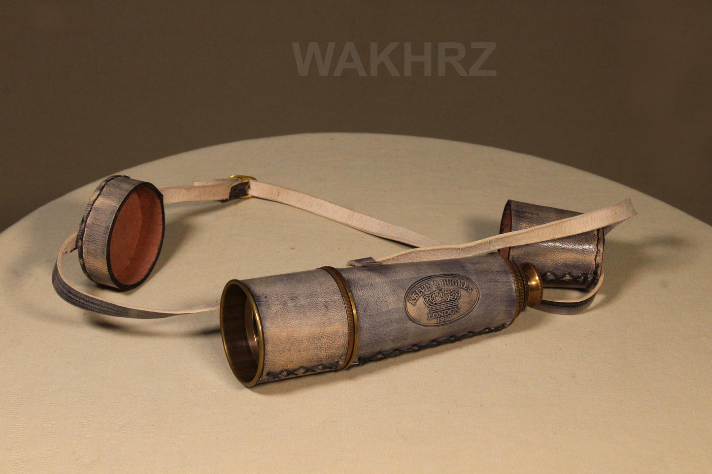 WAKHRZ LONDON 1917 KELVIN & HUGHES TELESCOPE WITH LEATHER FITTED BOX.
