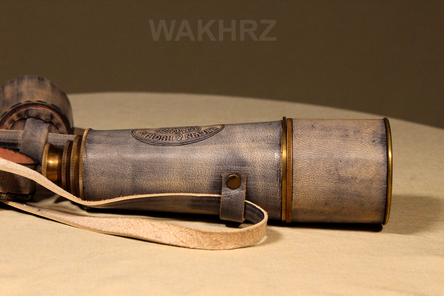 WAKHRZ LONDON 1917 KELVIN & HUGHES TELESCOPE WITH LEATHER FITTED BOX.