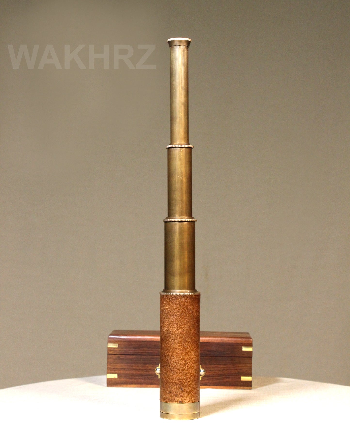WAKHRZ LEATHER MARINE TELESCOPE WITH WOODEN BOX.