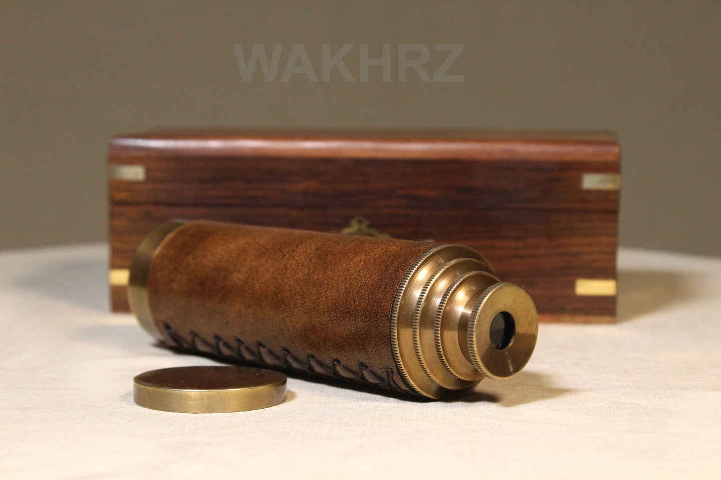 WAKHRZ LEATHER MARINE TELESCOPE WITH WOODEN BOX.
