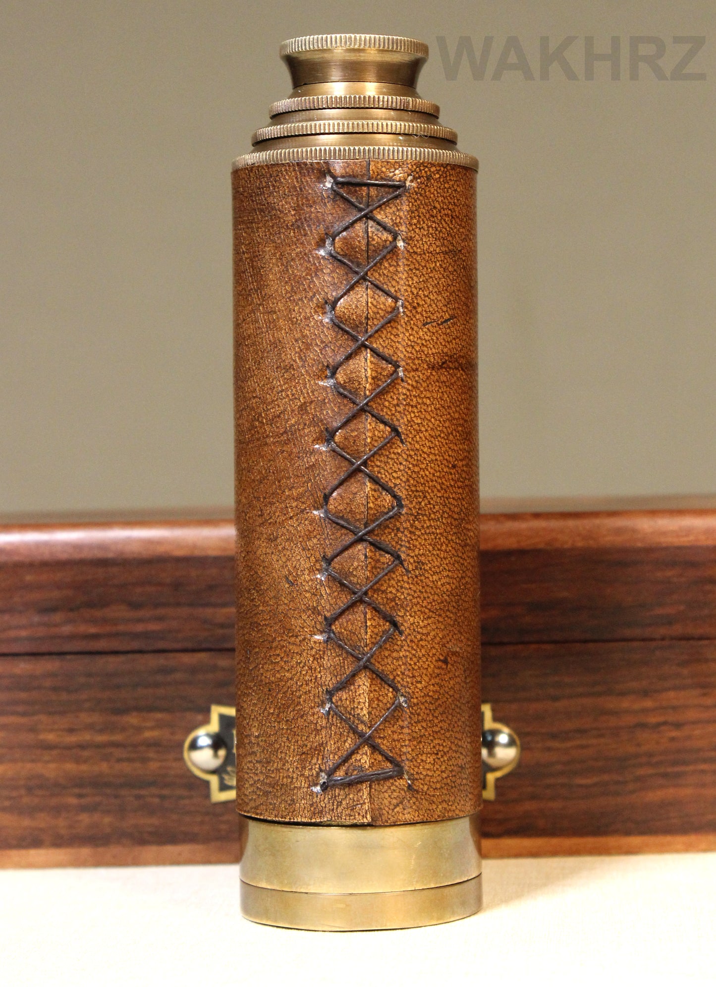 WAKHRZ LEATHER MARINE TELESCOPE WITH WOODEN BOX.