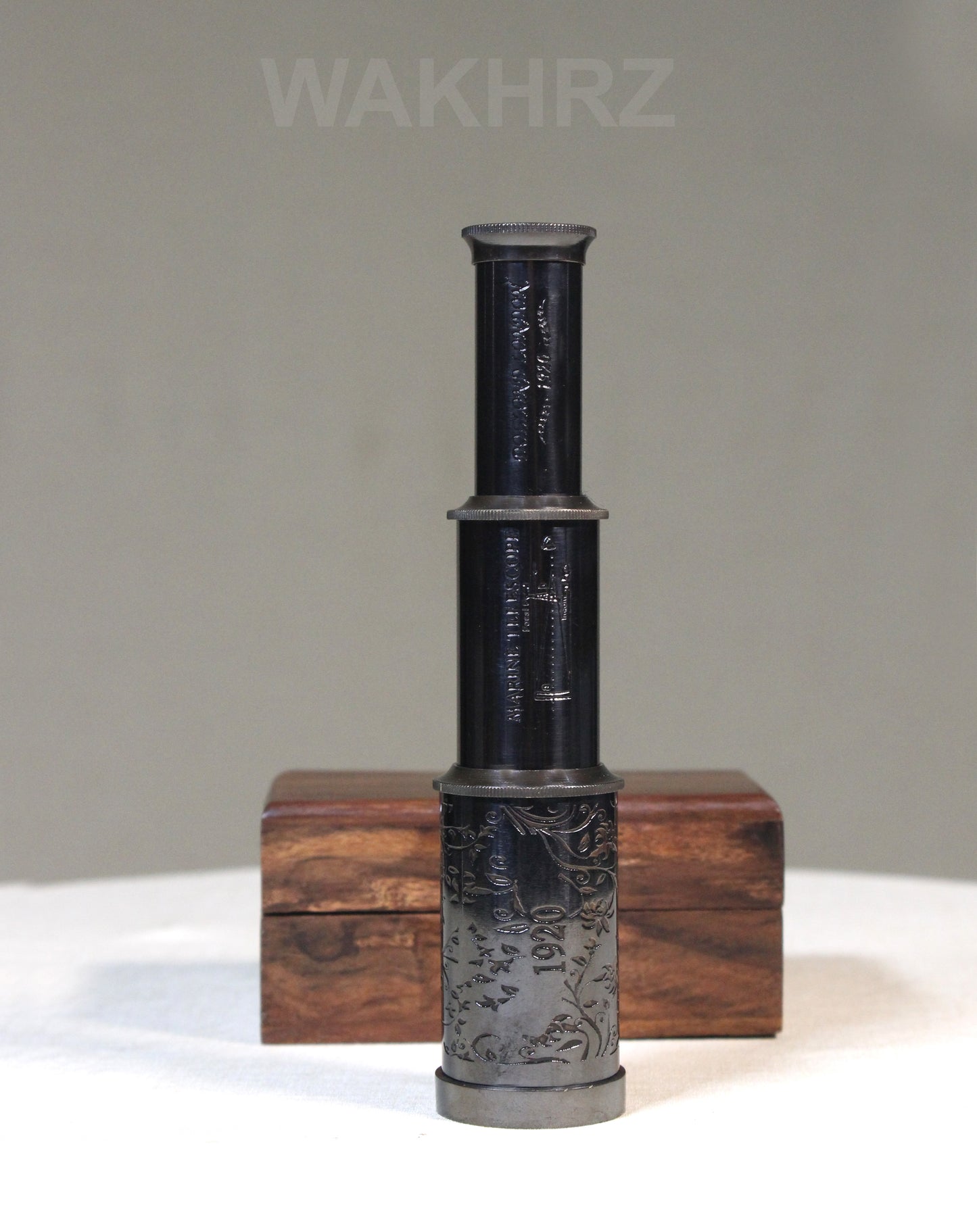 WAKHRZ ( Mini ) DOLLOND LONDON 1920 SHINY BLACK TELESCOPE WITH WOODEN BOX.