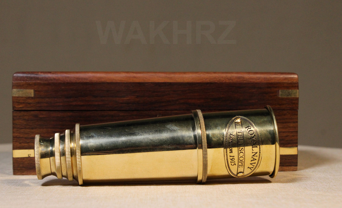 WAKHRZ ROYAL NAVY LONDON 1915 TELESCOPE WITH WOODEN BOX.