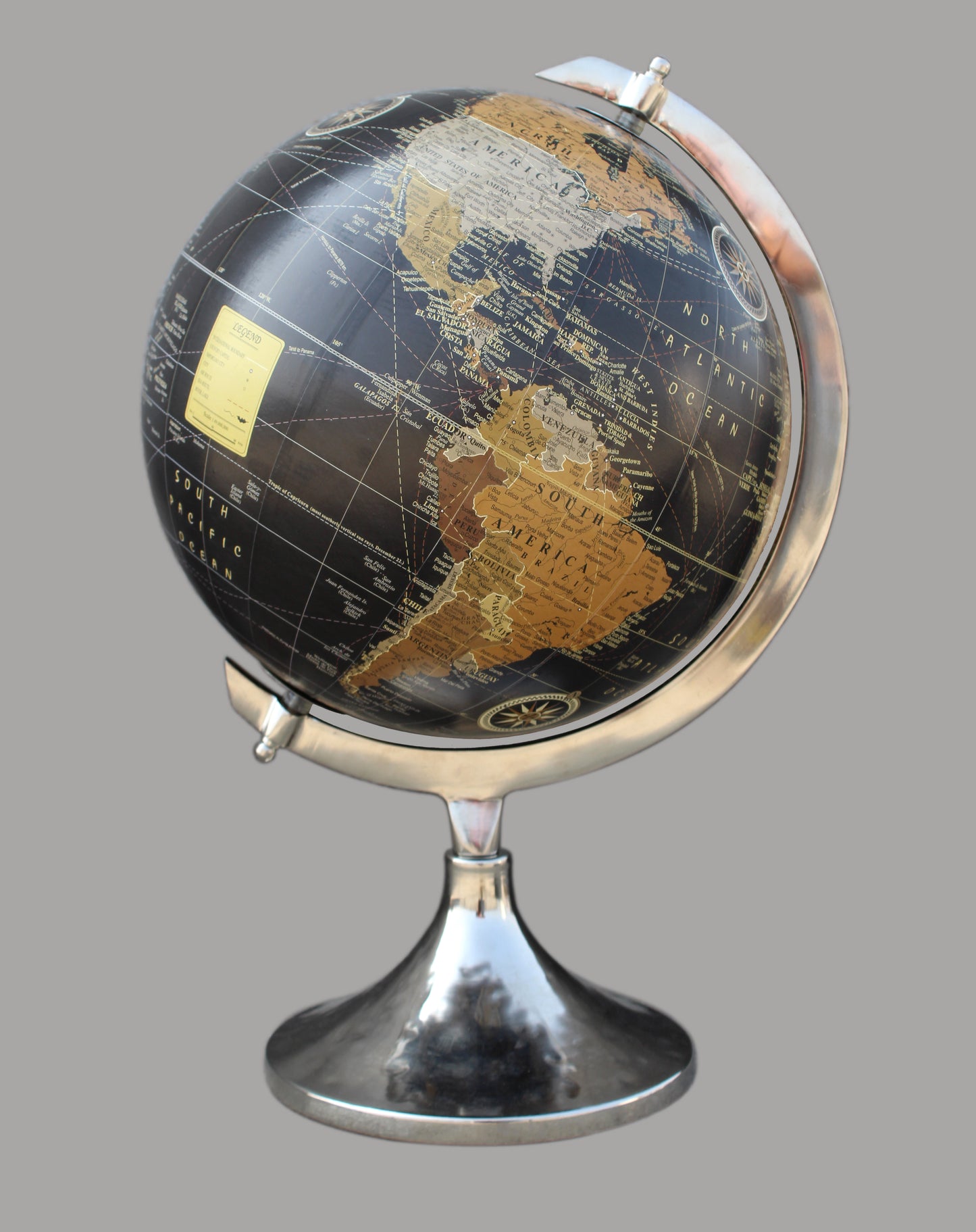 WAKHRZ 12" Diameter Black Globe With Metal Chrome Base.