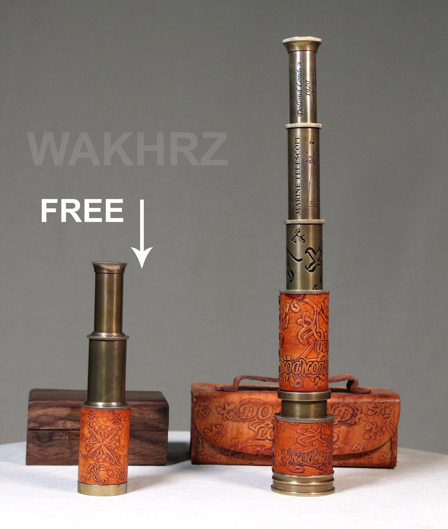 WAKHRZ DOLLOND LONDON 1920 MARINE TELESCOPE WITH BOX.