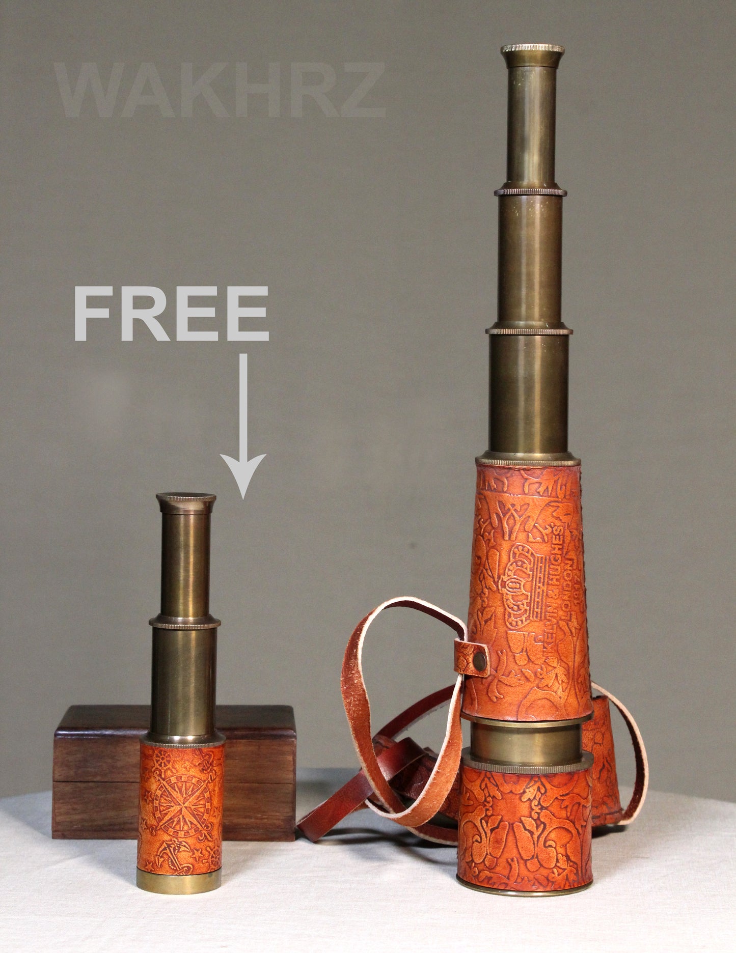 WAKHRZ LONDON 1917 KELVIN & HUGHES LIGHT RED TELESCOPE WITH LEATHER FITTED BOX.