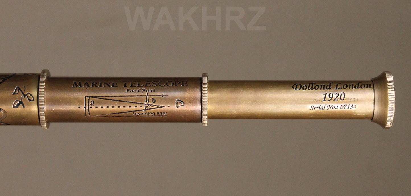 WAKHRZ BRASS MARINE TELESCOPE WITH LEATHER BOX.