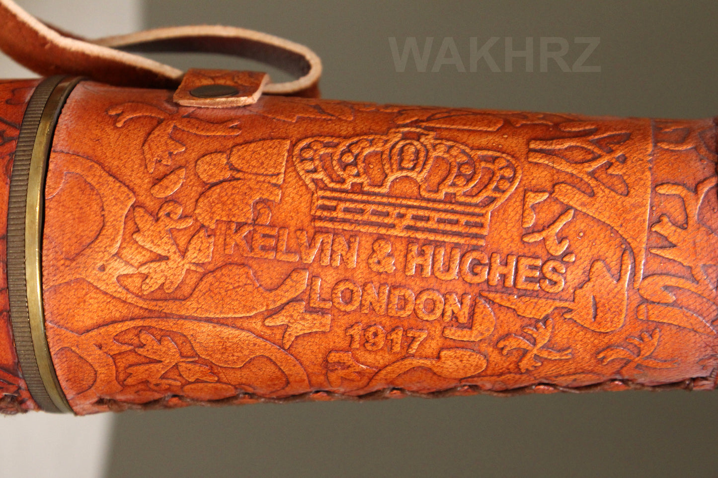 WAKHRZ LONDON 1917 KELVIN & HUGHES LIGHT RED TELESCOPE WITH LEATHER FITTED BOX.