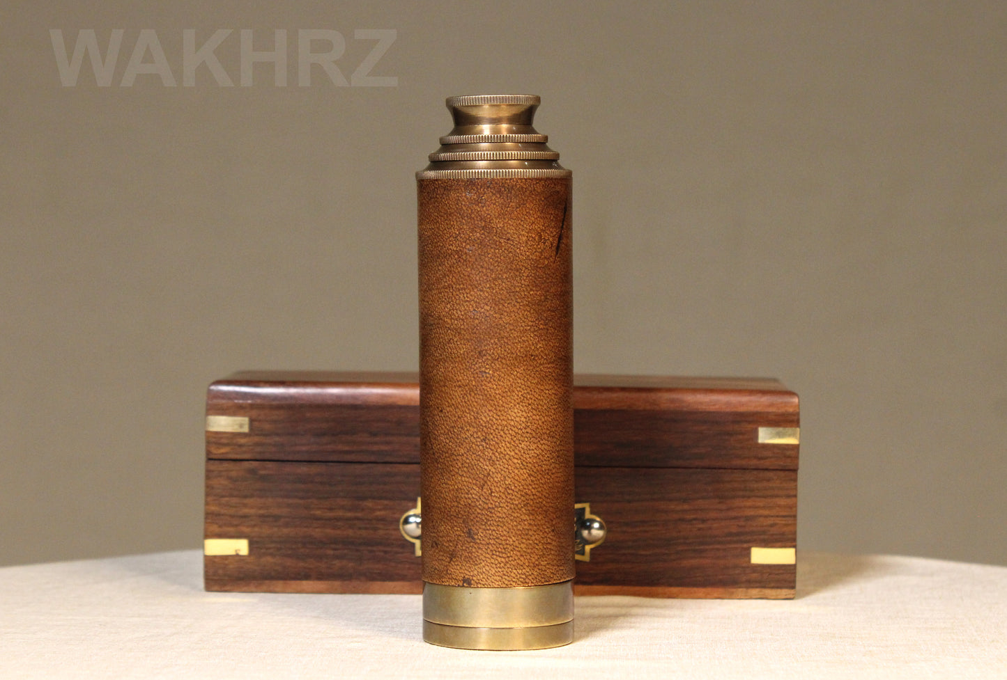 WAKHRZ LEATHER MARINE TELESCOPE WITH WOODEN BOX.
