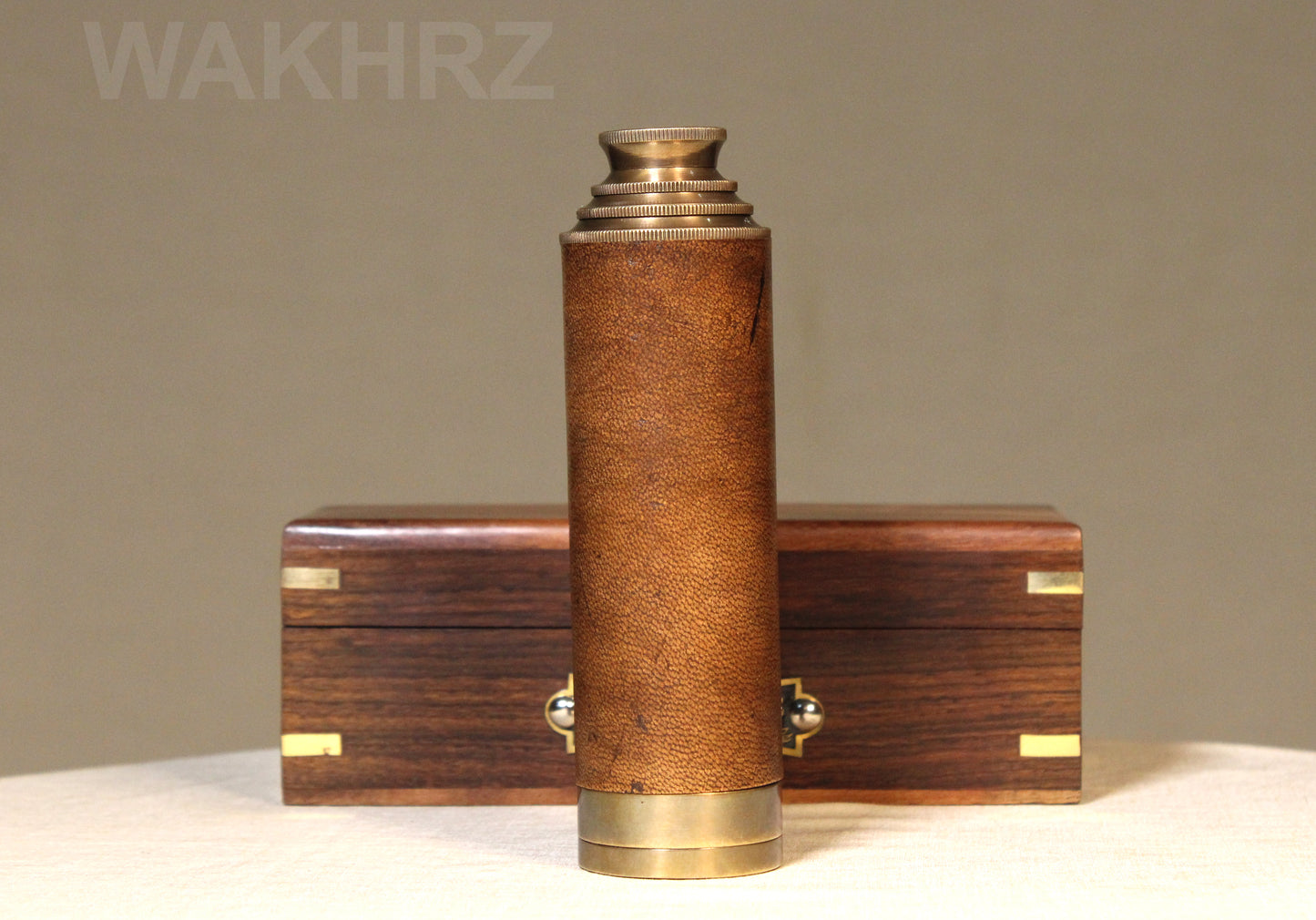 WAKHRZ LEATHER MARINE TELESCOPE WITH WOODEN BOX.