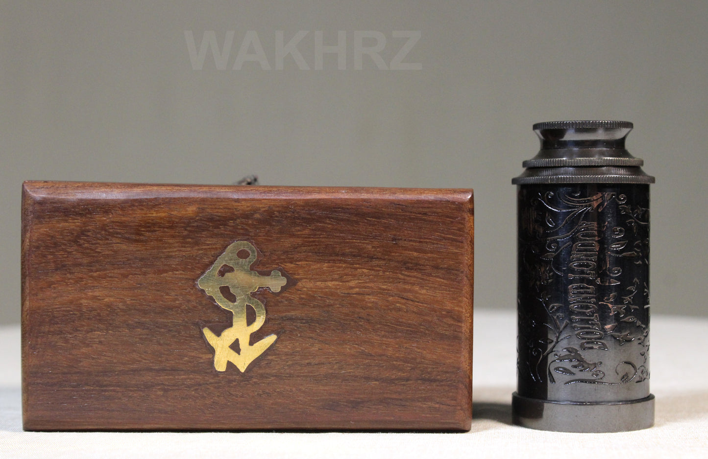 WAKHRZ ( Mini ) DOLLOND LONDON 1920 SHINY BLACK TELESCOPE WITH WOODEN BOX.