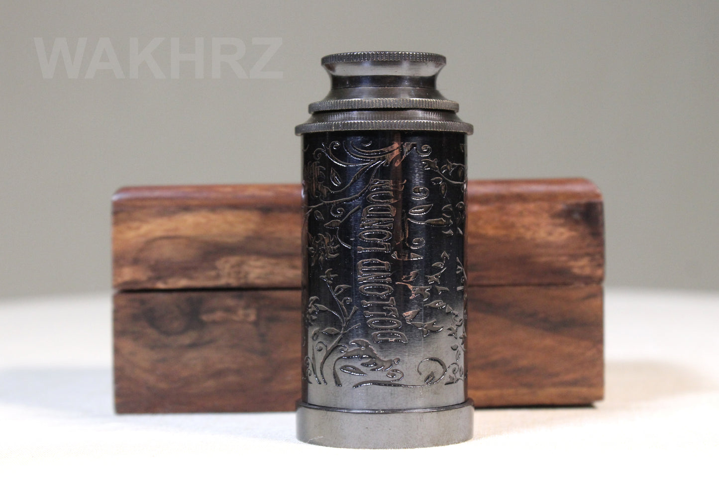 WAKHRZ ( Mini ) DOLLOND LONDON 1920 SHINY BLACK TELESCOPE WITH WOODEN BOX.