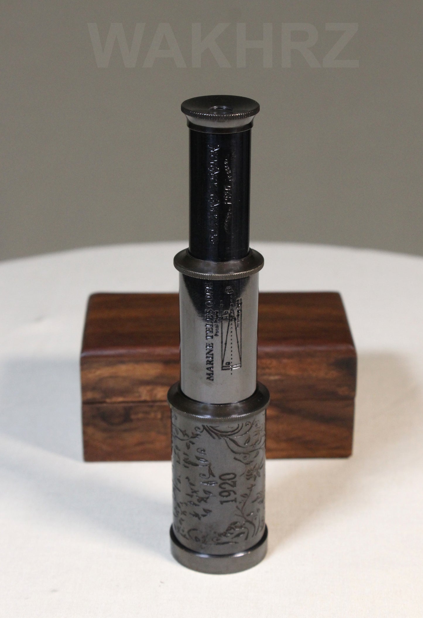 WAKHRZ ( Mini ) DOLLOND LONDON 1920 SHINY BLACK TELESCOPE WITH WOODEN BOX.