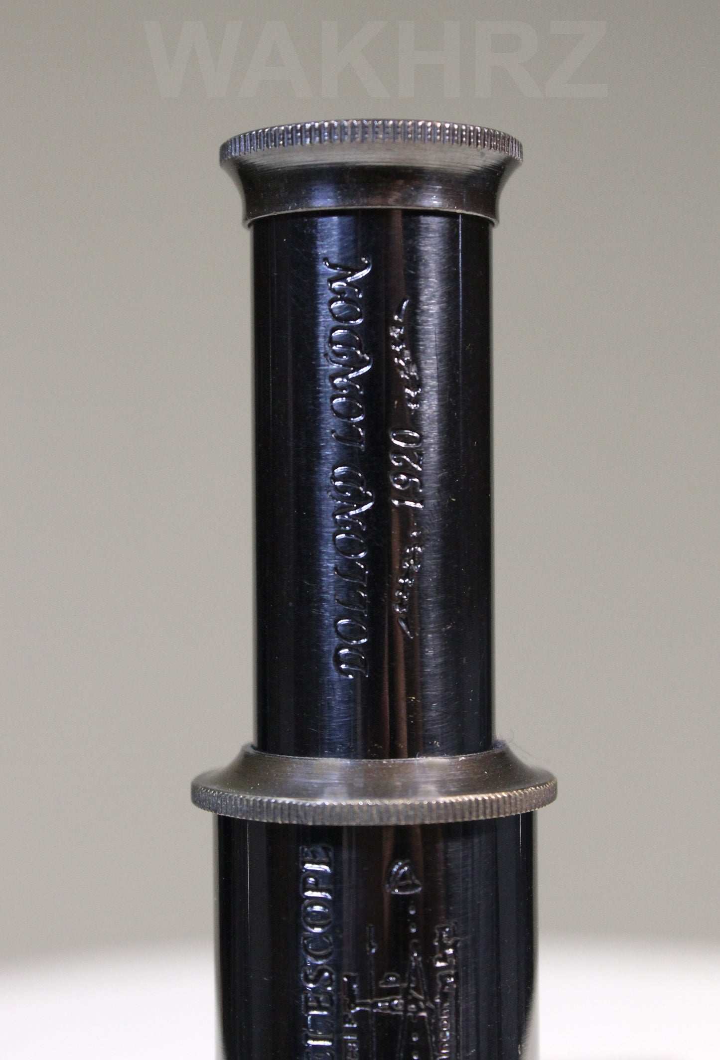 WAKHRZ ( Mini ) DOLLOND LONDON 1920 SHINY BLACK TELESCOPE WITH WOODEN BOX.