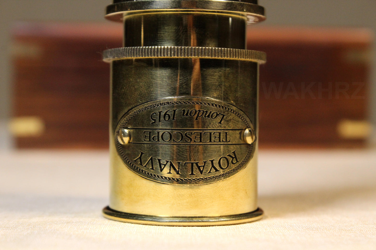 WAKHRZ ROYAL NAVY LONDON 1915 TELESCOPE WITH WOODEN BOX.
