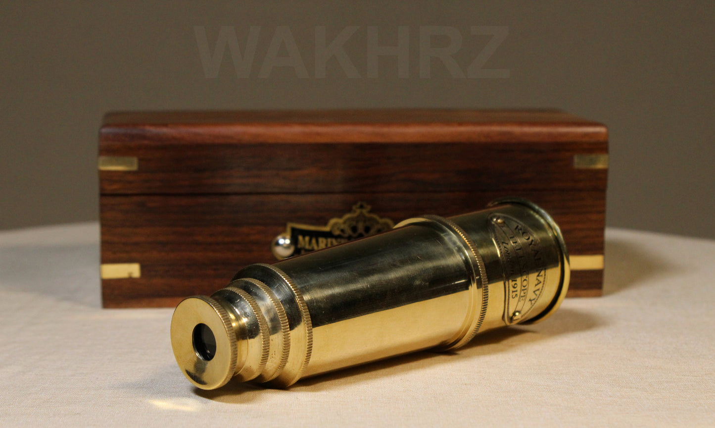 WAKHRZ ROYAL NAVY LONDON 1915 TELESCOPE WITH WOODEN BOX.