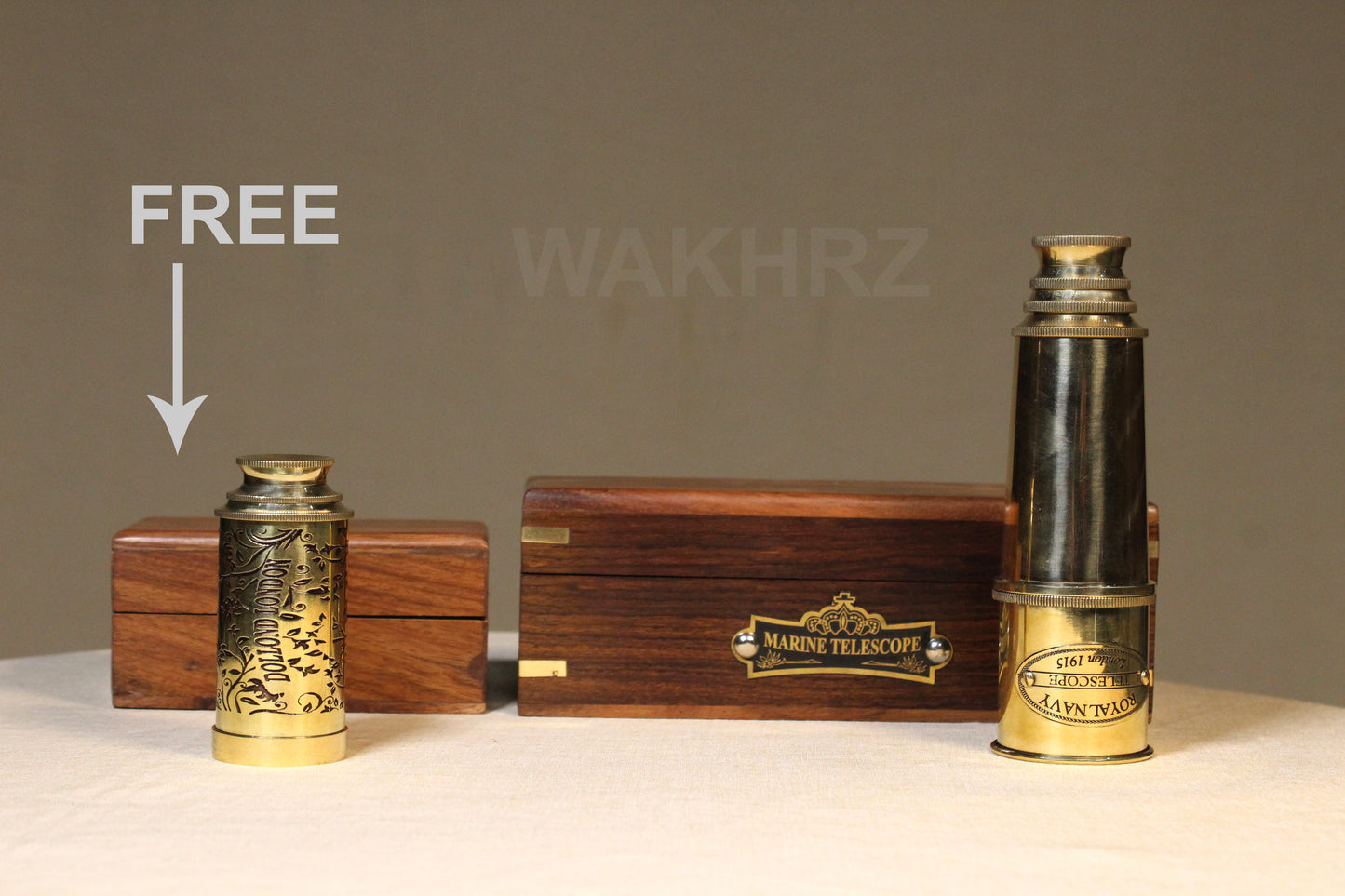 WAKHRZ ROYAL NAVY LONDON 1915 TELESCOPE WITH WOODEN BOX.