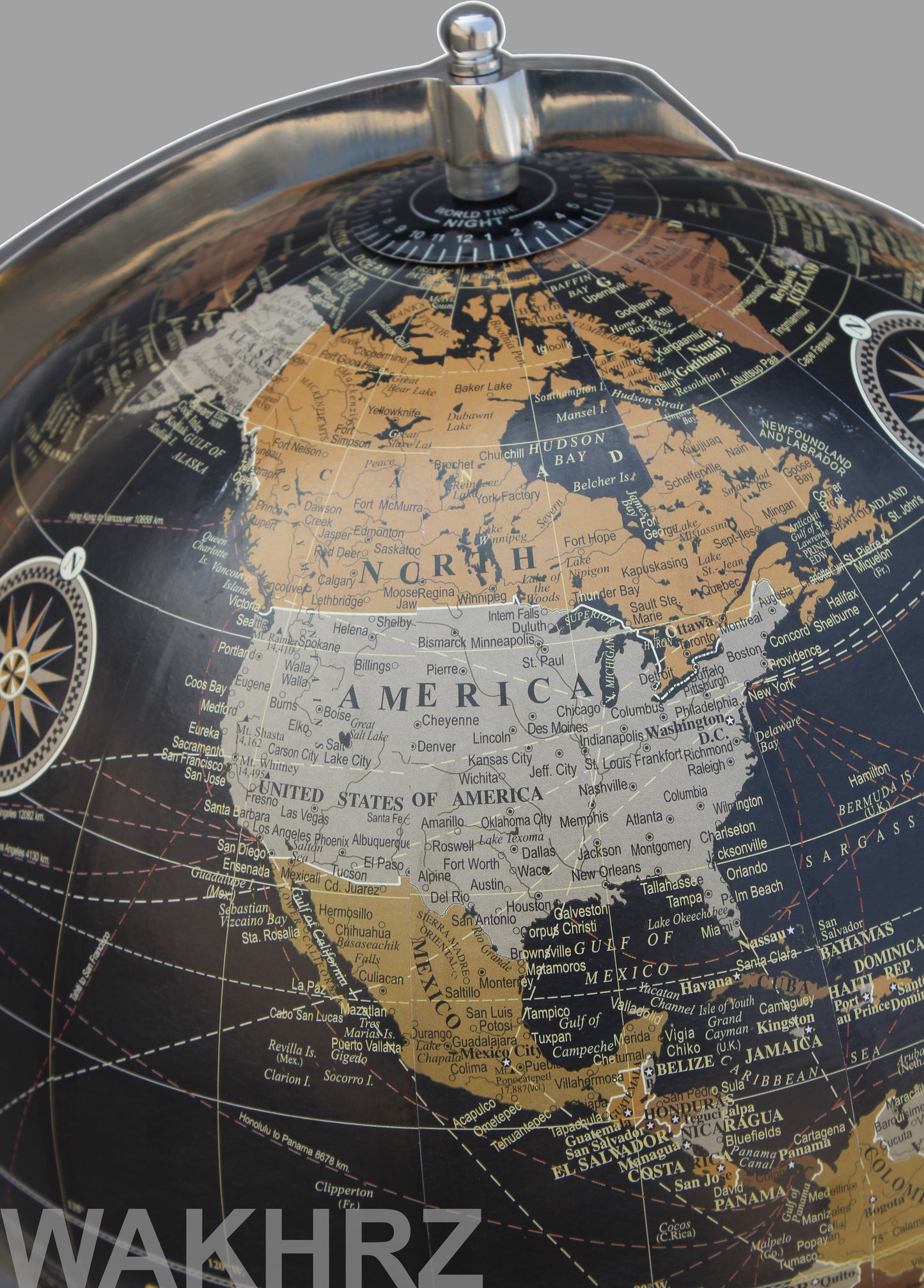 WAKHRZ 12" Diameter Black Globe With Metal Chrome Base.