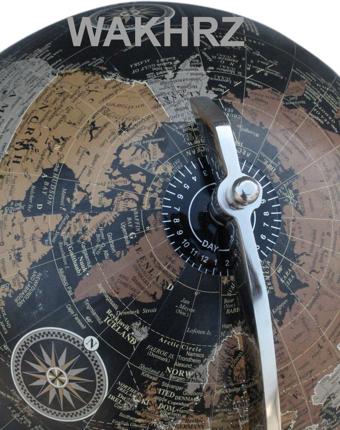 WAKHRZ 12" Diameter Black Globe With Metal Chrome Base.